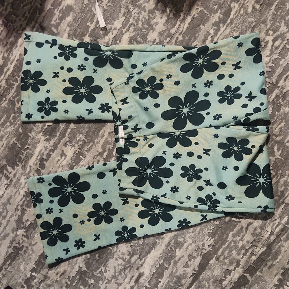 UO Urban Outfitters Bryn Flower Power Retro Flare Pants, Blue Green, small